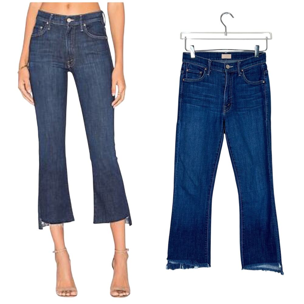 MOTHER | Insider Crop Step Fray Clean Sweep Raw Hem Dark Wash Blue Jeans Size 26